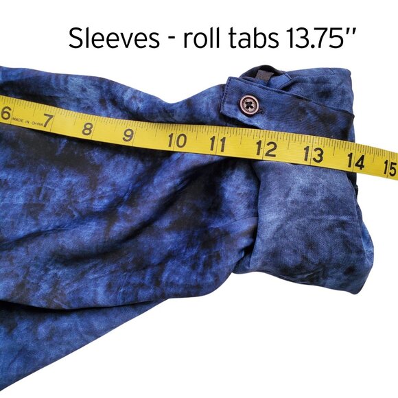 MICHAEL KORS Denim Blue Tie Dye Print Shirtdress Tabbed Sleeves Blue & Black S - Picture 13 of 15